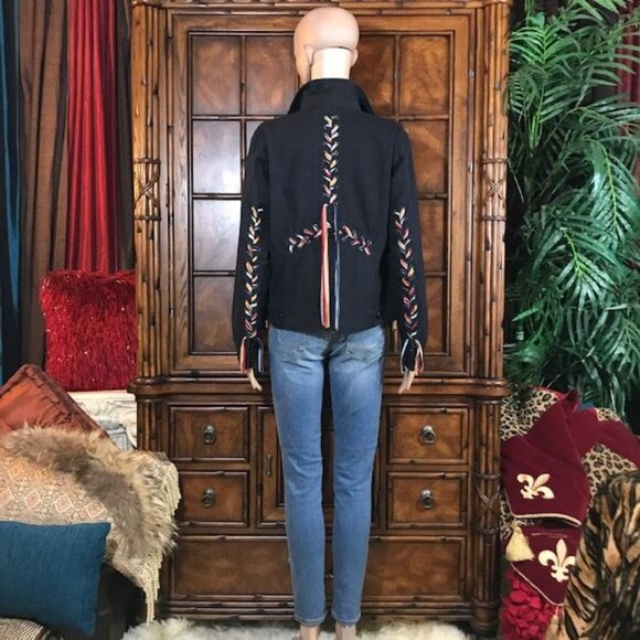 Sheryl Crow Multi Color Lace Up Grommet 100% Cotton Denim Jacket - Picture 4 of 12